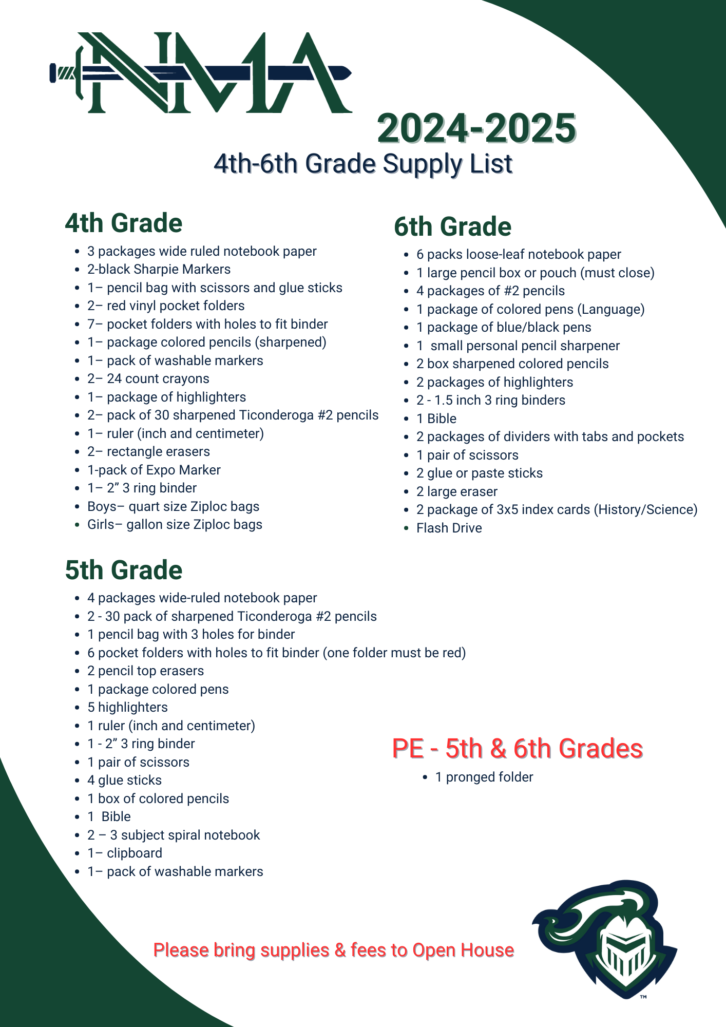 Northside Methodist Academy Supply Lists & Dress Codes